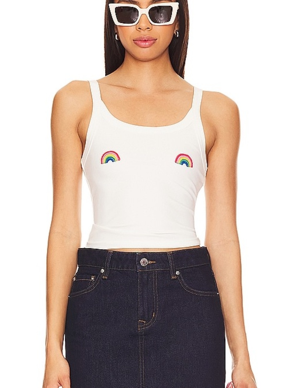 Lovers + Friends Rainbow embroidered tank top XS